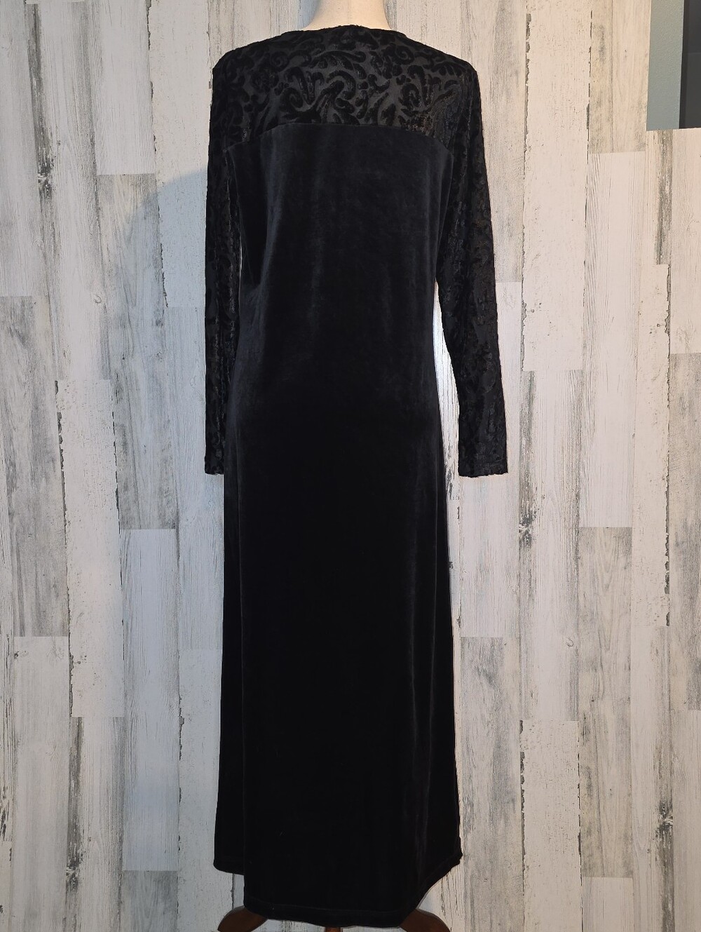 Vintage Diane von Furstenberg DVF Black Velvet Burnout Maxi Dress M Whimsy Goth - Picture 8 of 11
